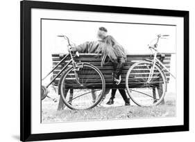Couple on a Bench - Two Lovers Sitting on a Bench in a Park and Holding Themselves by Hands - Conce-Oneinchpunch-Framed Photographic Print
