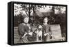 Couple on a Bench with a Dog-null-Framed Stretched Canvas