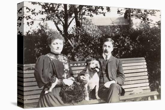 Couple on a Bench with a Dog-null-Stretched Canvas