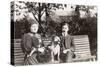 Couple on a Bench with a Dog-null-Stretched Canvas