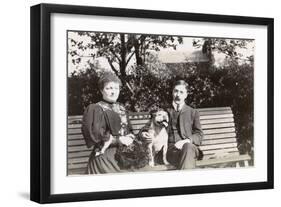 Couple on a Bench with a Dog-null-Framed Photographic Print