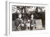 Couple on a Bench with a Dog-null-Framed Photographic Print