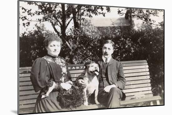 Couple on a Bench with a Dog-null-Mounted Photographic Print