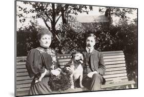 Couple on a Bench with a Dog-null-Mounted Photographic Print