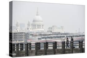 Couple on a Pier Overlooking St. Paul's Cathedral on the Banks of the River Thames, London, England-Matthew Williams-Ellis-Stretched Canvas