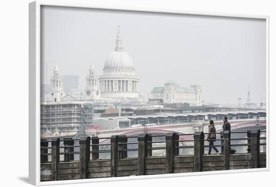 Couple on a Pier Overlooking St. Paul's Cathedral on the Banks of the River Thames, London, England-Matthew Williams-Ellis-Framed Photographic Print