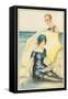 Couple on Beach in Swimming Costumes-null-Framed Stretched Canvas