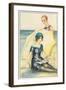 Couple on Beach in Swimming Costumes-null-Framed Art Print