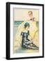 Couple on Beach in Swimming Costumes-null-Framed Art Print