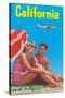 Couple on Beach with Airplane in Sky-null-Stretched Canvas