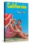 Couple on Beach with Airplane in Sky-null-Stretched Canvas