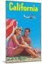 Couple on Beach with Airplane in Sky-null-Mounted Art Print