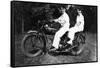 Couple on Indian Motorcycle Photograph - Tacoma, WA-Lantern Press-Framed Stretched Canvas