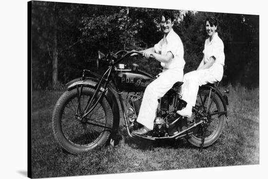 Couple on Indian Motorcycle Photograph - Tacoma, WA-Lantern Press-Stretched Canvas