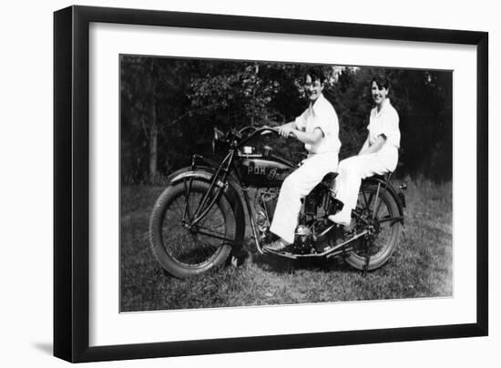 Couple on Indian Motorcycle Photograph - Tacoma, WA-Lantern Press-Framed Art Print