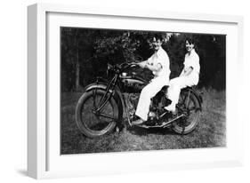 Couple on Indian Motorcycle Photograph - Tacoma, WA-Lantern Press-Framed Art Print