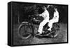 Couple on Indian Motorcycle Photograph - Tacoma, WA-Lantern Press-Framed Stretched Canvas