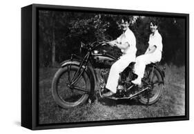 Couple on Indian Motorcycle Photograph - Tacoma, WA-Lantern Press-Framed Stretched Canvas