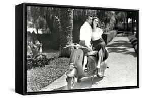 Couple on Motor Scooter-null-Framed Stretched Canvas