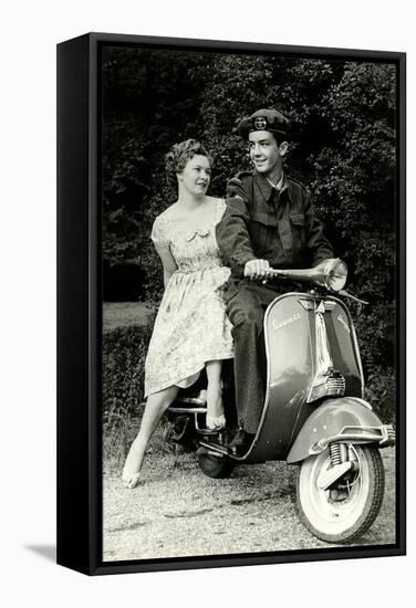 Couple on Motor Scooter-null-Framed Stretched Canvas