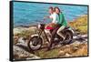 Couple on Motorcycle by Sea, Retro-null-Framed Stretched Canvas