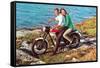 Couple on Motorcycle by Sea, Retro-null-Framed Stretched Canvas