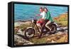 Couple on Motorcycle by Sea, Retro-null-Framed Stretched Canvas