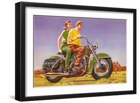 Couple on Motorcycle-null-Framed Art Print