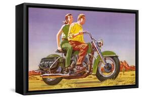 Couple on Motorcycle-null-Framed Stretched Canvas