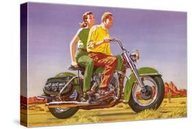 Couple on Motorcycle-null-Stretched Canvas