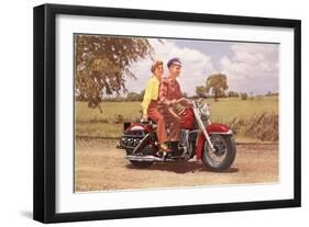 Couple on Red Motorcycle-null-Framed Art Print