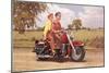 Couple on Red Motorcycle-null-Mounted Art Print