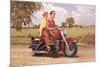 Couple on Red Motorcycle-null-Mounted Premium Giclee Print