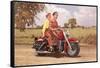 Couple on Red Motorcycle-null-Framed Stretched Canvas