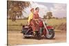 Couple on Red Motorcycle-null-Stretched Canvas