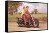 Couple on Red Motorcycle-null-Framed Stretched Canvas