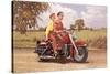 Couple on Red Motorcycle-null-Stretched Canvas