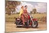 Couple on Red Motorcycle-null-Mounted Art Print