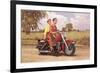 Couple on Red Motorcycle-null-Framed Art Print