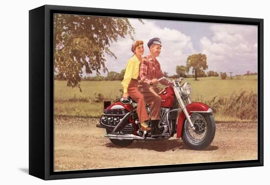 Couple on Red Motorcycle-null-Framed Stretched Canvas