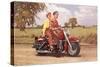 Couple on Red Motorcycle-null-Stretched Canvas