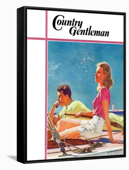 "Couple on Sailboat," Country Gentleman Cover, August 1, 1939-McClelland Barclay-Framed Stretched Canvas