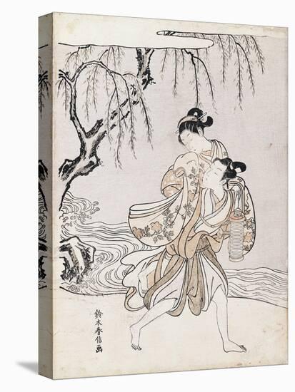 Couple on the Banks of the River-Suzuki Harunobu-Stretched Canvas