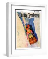 "Couple on Toboggan," Country Gentleman Cover, January 1, 1929-McClelland Barclay-Framed Giclee Print