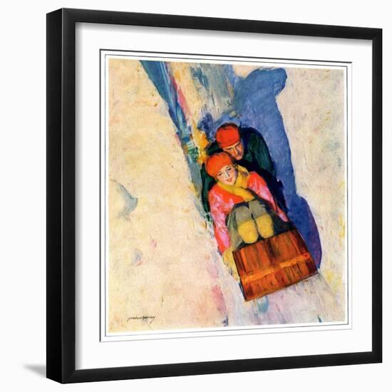 "Couple on Toboggan,"January 1, 1929-McClelland Barclay-Framed Giclee Print