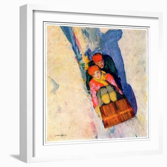 "Couple on Toboggan,"January 1, 1929-McClelland Barclay-Framed Giclee Print