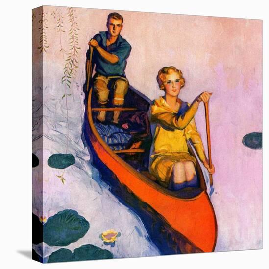 "Couple Paddling Caone,"August 1, 1929-McClelland Barclay-Stretched Canvas