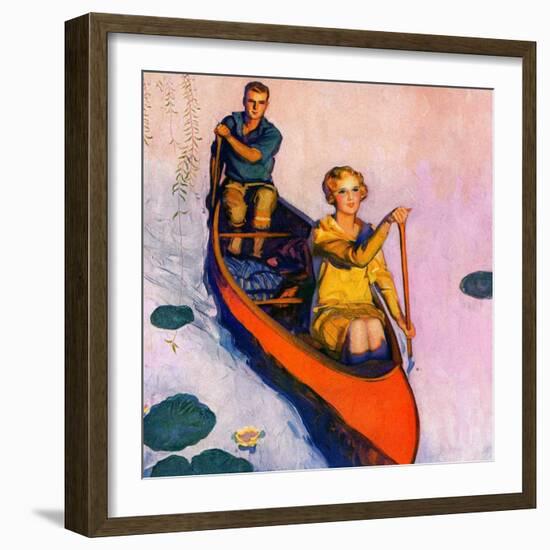 "Couple Paddling Caone,"August 1, 1929-McClelland Barclay-Framed Giclee Print