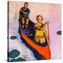 "Couple Paddling Caone,"August 1, 1929-McClelland Barclay-Stretched Canvas