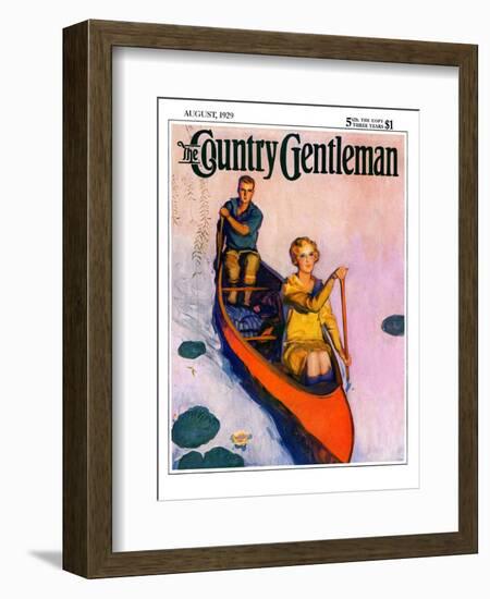 "Couple Paddling Caone," Country Gentleman Cover, August 1, 1929-McClelland Barclay-Framed Giclee Print